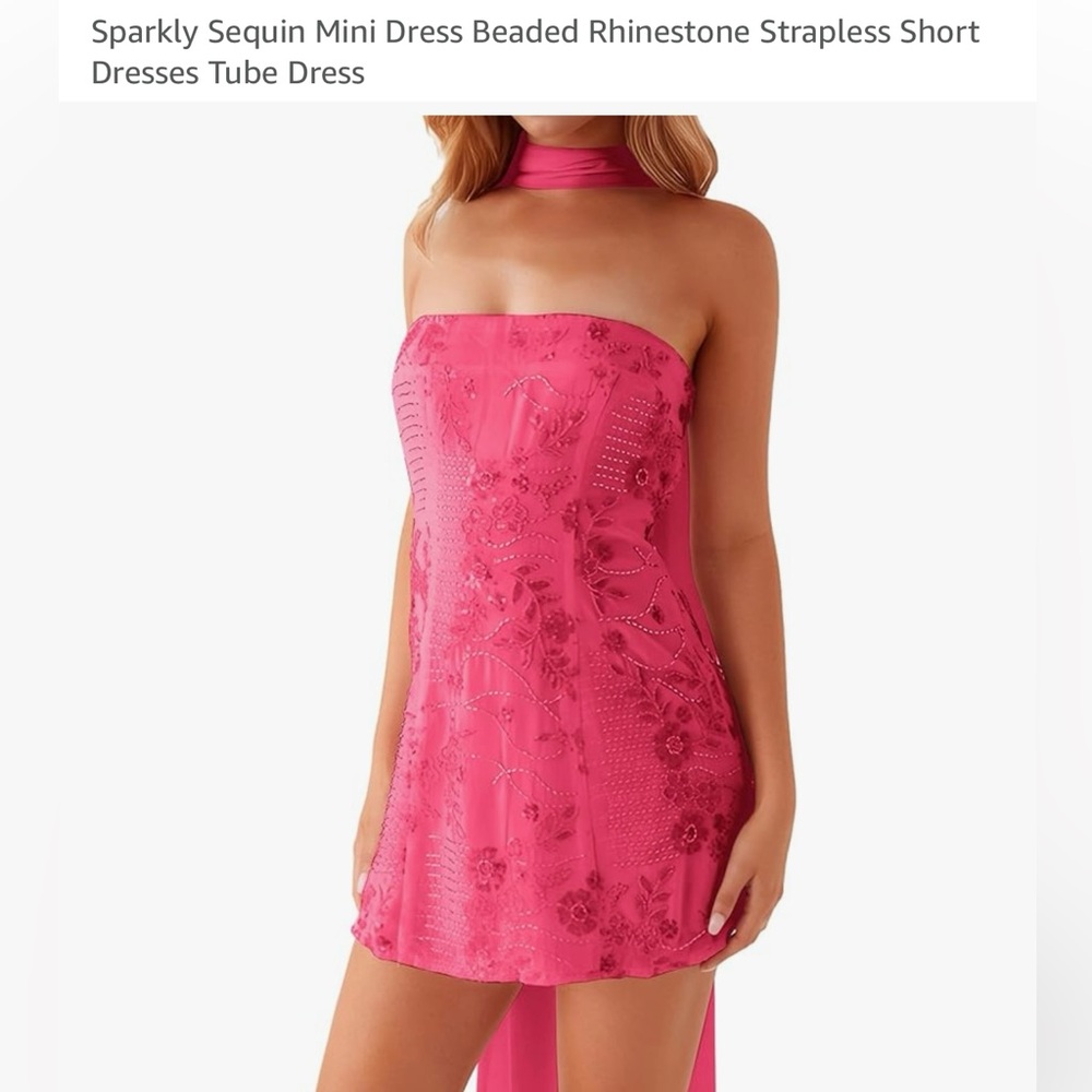 Pink Strapless Sequin Mini Dress